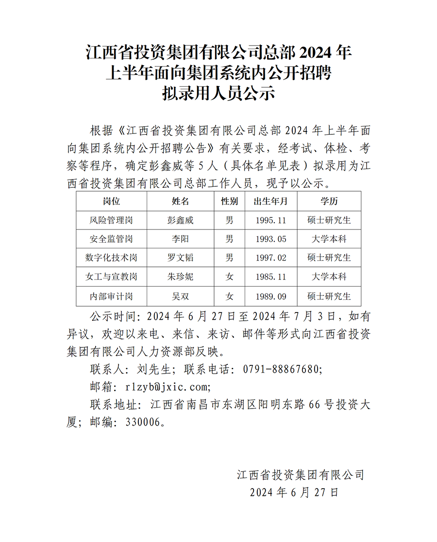 盛煌娱乐集团有限公司总部2024年上半年面向集团系统内公开招聘拟录用人员公示_01.png